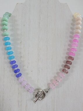 Handmade Beaded Multicolor Glass Necklace - Pastel Gradient - 16"